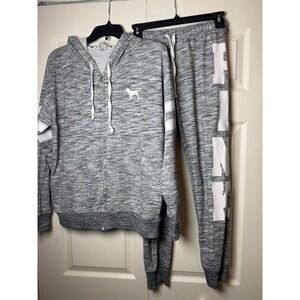 Victoria's Secret PINK Grey Space Dye Tracksuit Set Zip Hoodie Joggers XS